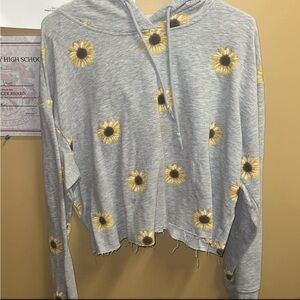 Sunflower Print Gray Hoodie